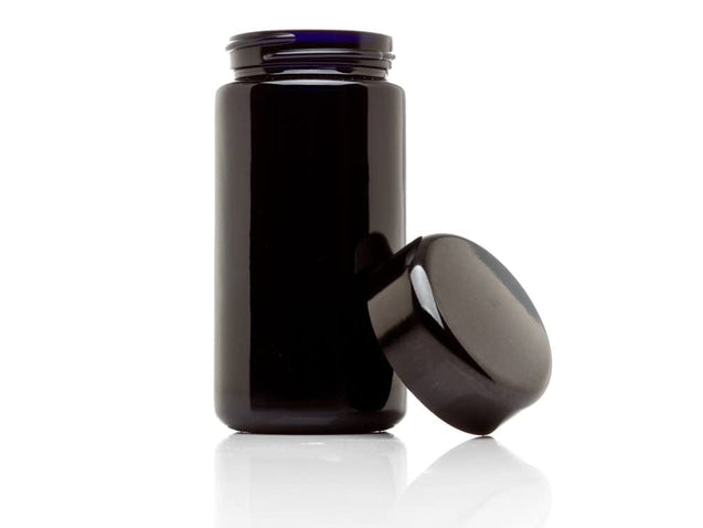 ULTRA JARS 100 ml Tall UV Glass Jar with Black Screw Top Lid